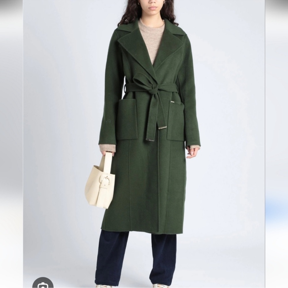 MICHAEL KORS Wool Belted Coat in Dark Olive Size Small